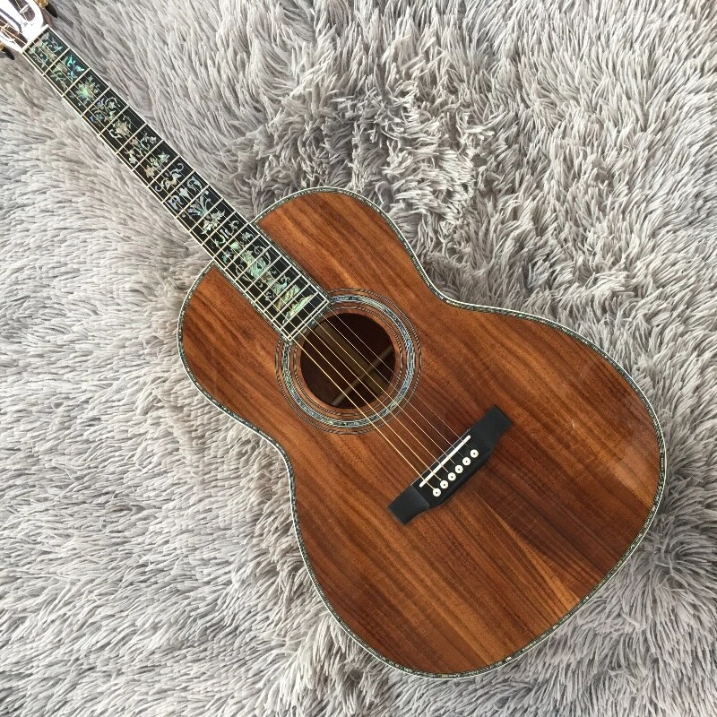 00045 Guitarra Acústica Koa Completo Ébano Diapasón Guitarra Abulón Incrustación Clásica Foto 2 de 4
