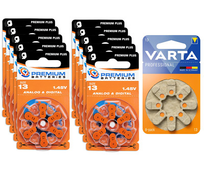 Premium Size 13 ZA13 1.45V Hearing Aid (60 Batteries) + Bonus Varta Pack