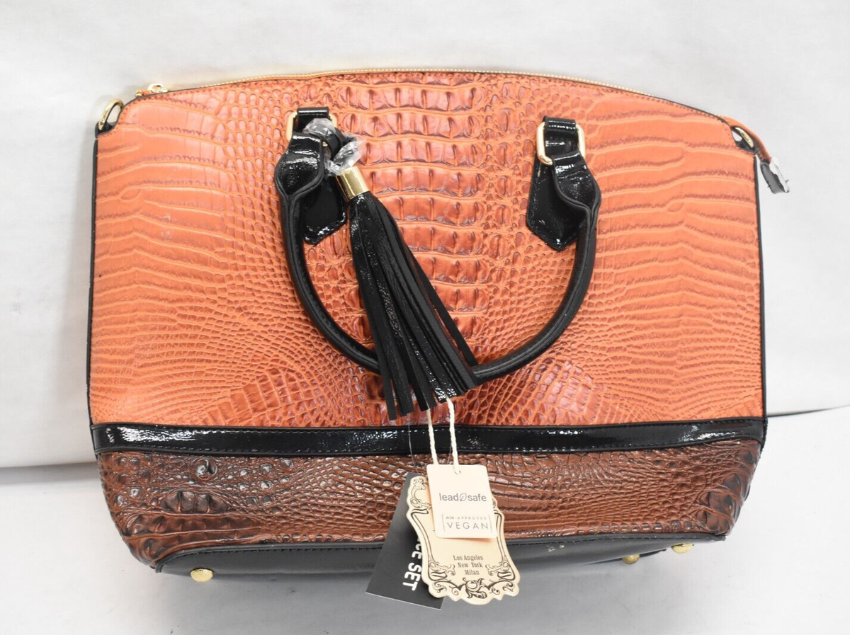 Alyssa Vegan Handbag Purse Bag Tote Colored Light Brown Dark