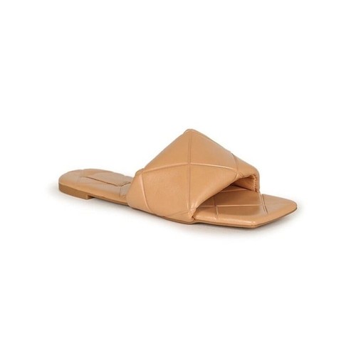 Bamboo Women's Block-22 Puffy Quilted Slide Sandals Natural Size 7.5 New