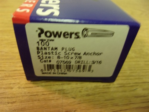 NEW Powers Bantam Plug Plastic Screw Anchor 8-10x7/8 box of 100*FREE ...