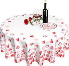 Happy Valentine'S Day Tablecloth round 60 Inch, Love Heart Table Cloth Washable