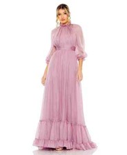 Mac Duggal Vintage Lilac Sheer Sleeve Gathered Chiffon A-Line Gown Size 8 $498