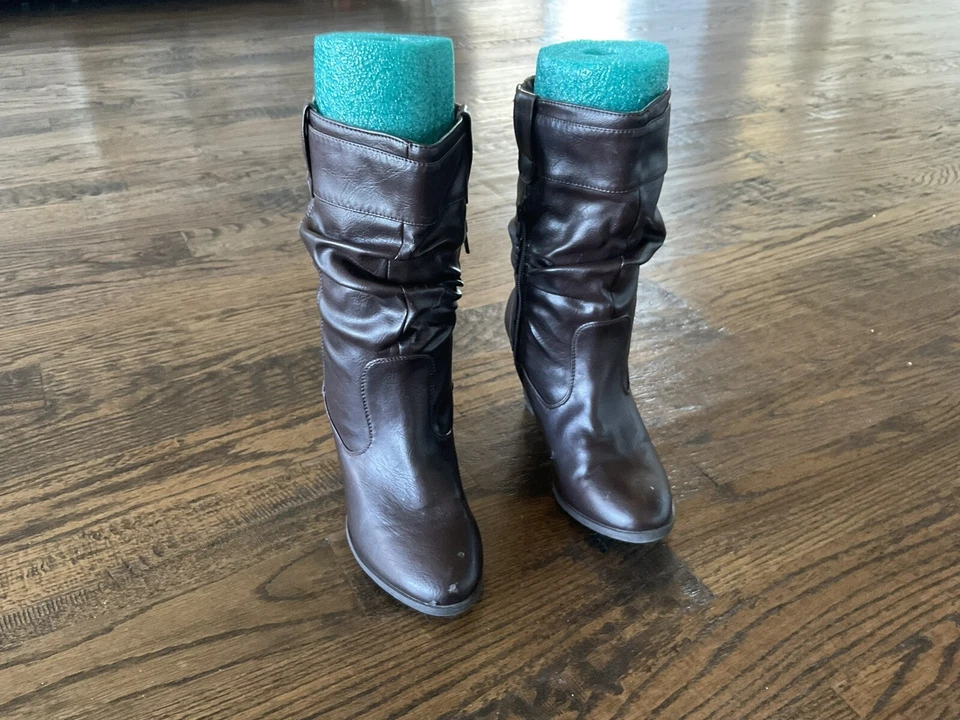 White Mountain Rondo Slouch Boots Brown Faux Leather Mid Calf Heel Size 7 - Image 2 of 4