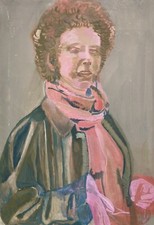 Brigitte Tietze Westberlin Ölgemälde Porträt Frau mit grüner Jacke 80er Jahre 