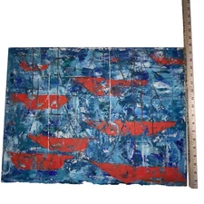 50s BOATS oil Painting original hand painted by Wade cubism abstract modernism