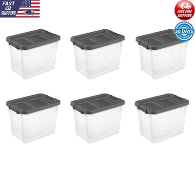 Durable 30 Quart Stacker Box Set of 6 Clear Base Heavy Duty Storage Solution New