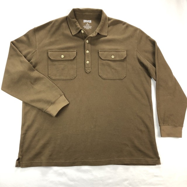 Duluth Trading Co Mens XL Brown Long Sleeve Knit 2 Pocket Polo Work