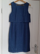 PHASE EIGHT Womens Sleeveless Blue Lace Overlay Dress Size 12