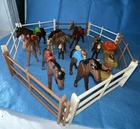 vintage playmobil horses and corral lot 30+ Pieces Ranch Cowboy Saddle Toy Lot
