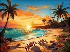 Tile Mural Seascape Ocean Waves Beach Palm Kitchen Bathroom Shower Backsplash