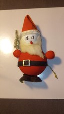 Vintage Christmas Putz Cardboard Santa Claus Ornament w/ Brush Tree - RARE