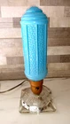 Vintage art deco Torpedo/bullet turquoise milk glass boudoir lamp - functionnal