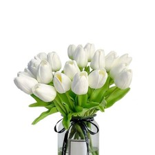 20 Pcs White Tulips Artificial Flowers Faux Real Touch Flowers for Wedding