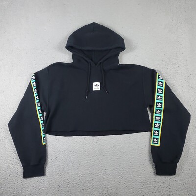 Adidas Sweater Womens Medium Black Crop Top Pullover Hoodie Sweatshirt  Ladies