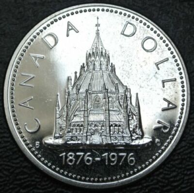 CANADA 1876-1976 PARLIAMENT CENTENNIAL SILVER DOLLAR, ENCASED, 50