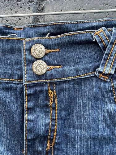 Vtg Denim Stretch Bright Blue Mini Skirt 13/14 Rhinestone Bedazzled Distressed - Picture 11 of 15