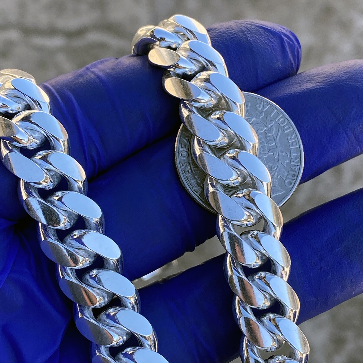 Miami Cuban Blue Cuban Chain Mens Real 925 Sterling Silver Miami
