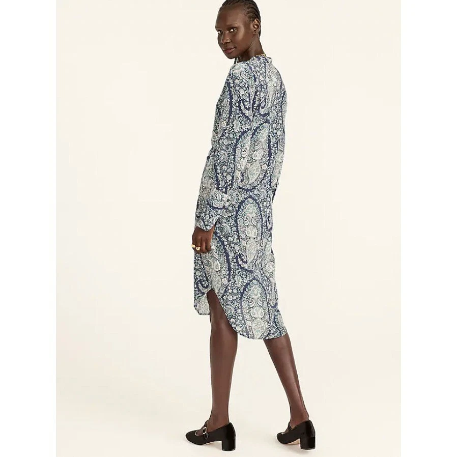 Vestido camisero de seda J.Crew $228 con corbata frontal en cachemira de gran tamaño talla 2 BB642 Foto 3 de 4