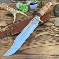 18" HAND FORGED Hunting Crocodile Dundee High Polish Survival Bowie Knife+Sheath
