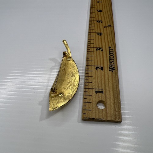 BSK Brushed Gold Leaf 60s 70s Mod Mcm Retro Brooch Pin - Picture 6 of 6