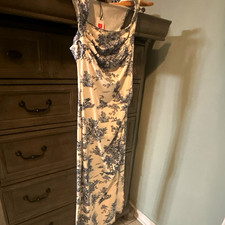 CIDER White/Blue Toile Sleeveless Scoop Neck Maxi Dress Long Regular S