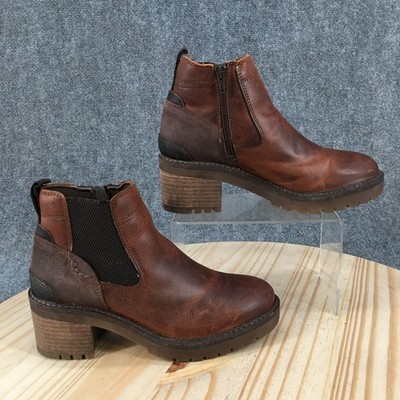 Bullboxer Jessy 2 Boots Womens 7 Chelsea Side Zip Block Heels Ankle Top Brown