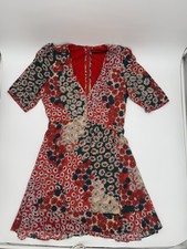 Zara Red and Green Floral Midi Dress XS Bohemian Ditsy Floral Cottagecore Indie