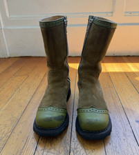 John Fluevog Girls Mid-Calf Zip Suede Boots Green/Brown US 6.5 UK 4.5