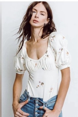 Free People Movement Play Date Floral Bodysuit cream L new NWT Boho