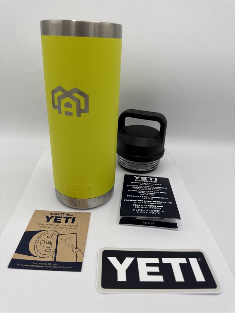 Yeti 18oz Rambler Water Bottle Firefly Yellow with Chug Cap Promo
