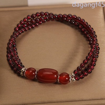 Exquisitely Chinese Natural Multilayer Garnet Bracelet Red Agate Amulet Bangle