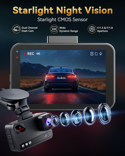 4K+4K Dash Cam Front and Rear, Free 128GB Card Included, 5.8Ghz Wifi Dash Camera - Picture 3 of 12