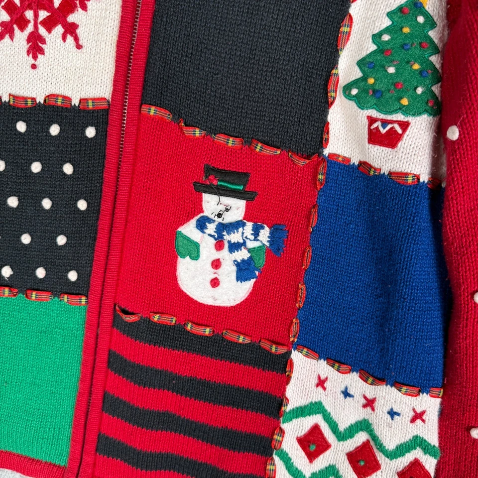 Suéter tejido navideño vintage años 90 para mujer cárdigan grande retazos pesados Foto 4 de 4