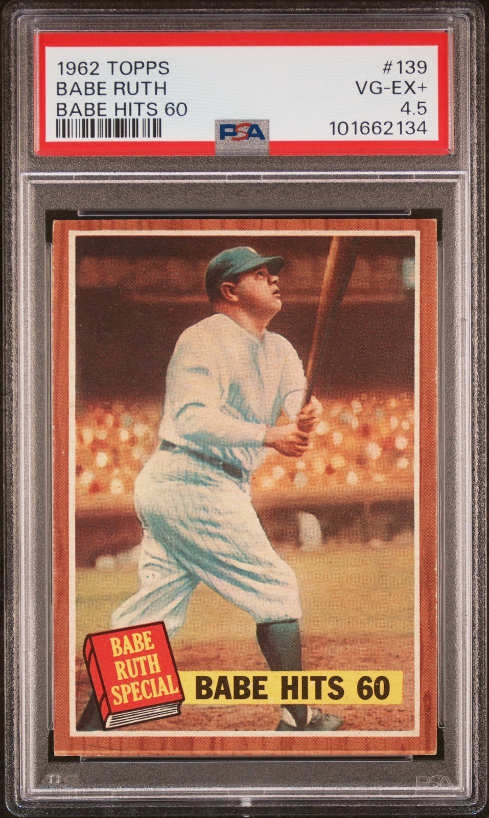 1962 TOPPS BABE HITS 60 #139 BABE RUTH PSA 4.5