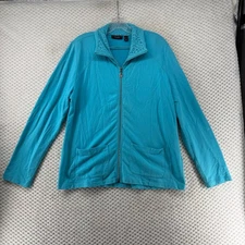 Susan Graver Weekend Zip Front Jacket with Lace Collar - Turquoise Blue M