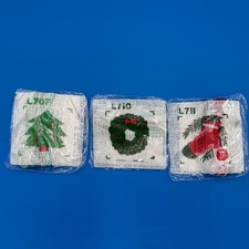 Vtg Christmas Ornament or Coaster Needlepoint Kit Set Holiday NOS Sealed