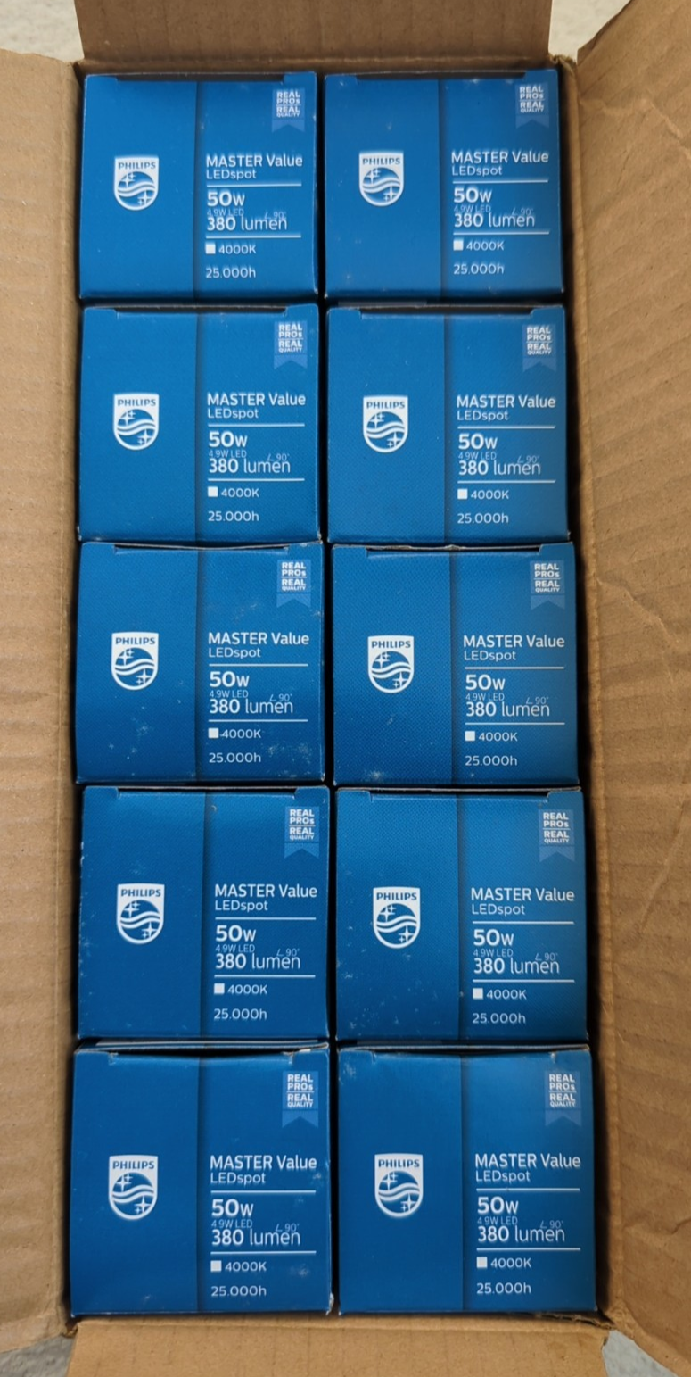 Philips 707890 MAS LED Spot Vle D 4.9-50W GU10 940 36D UK Box of 10 Bulbs -Open