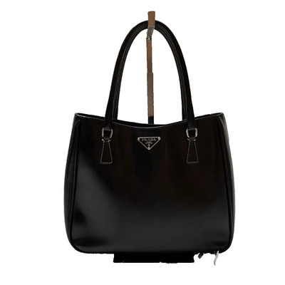 PRADA Spazzolato Triangle Logo Shoulder Bag Black Leather Italy Authentic JAPAN