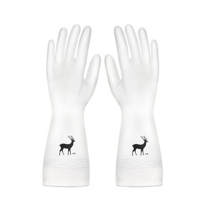 PVC-Handschuhe mit weißem Hirschmotiv für die Haushaltsreinigung und zum Geschirrspülen