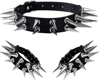 Leather Studded Spike Bracelet Choker Punk Gothic Metal Rivet Cuff Bangle Black