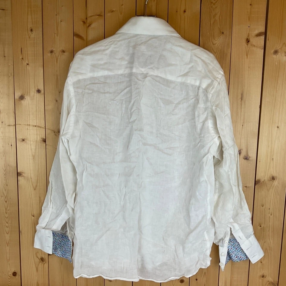 Camisa de vestir Bertigo de lino con botones de manga larga para hombre, cáscara de huevo - talla S Foto 2 de 4