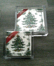 Spode Caspari Christmas Tree 2 Size Paper Napkins with 2 Size Acrylic Holders