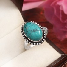 925 Sterling Silver Natural Blue Turquoise Gemstone Jewelry Ring US All Size 