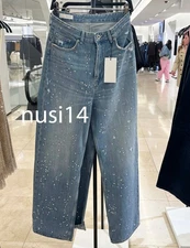 ZARA NEW WOMAN TRF HIGH-WAISTED STRAIGHT-LEG RHINESTONE JEANS BLUE 8727/216/400