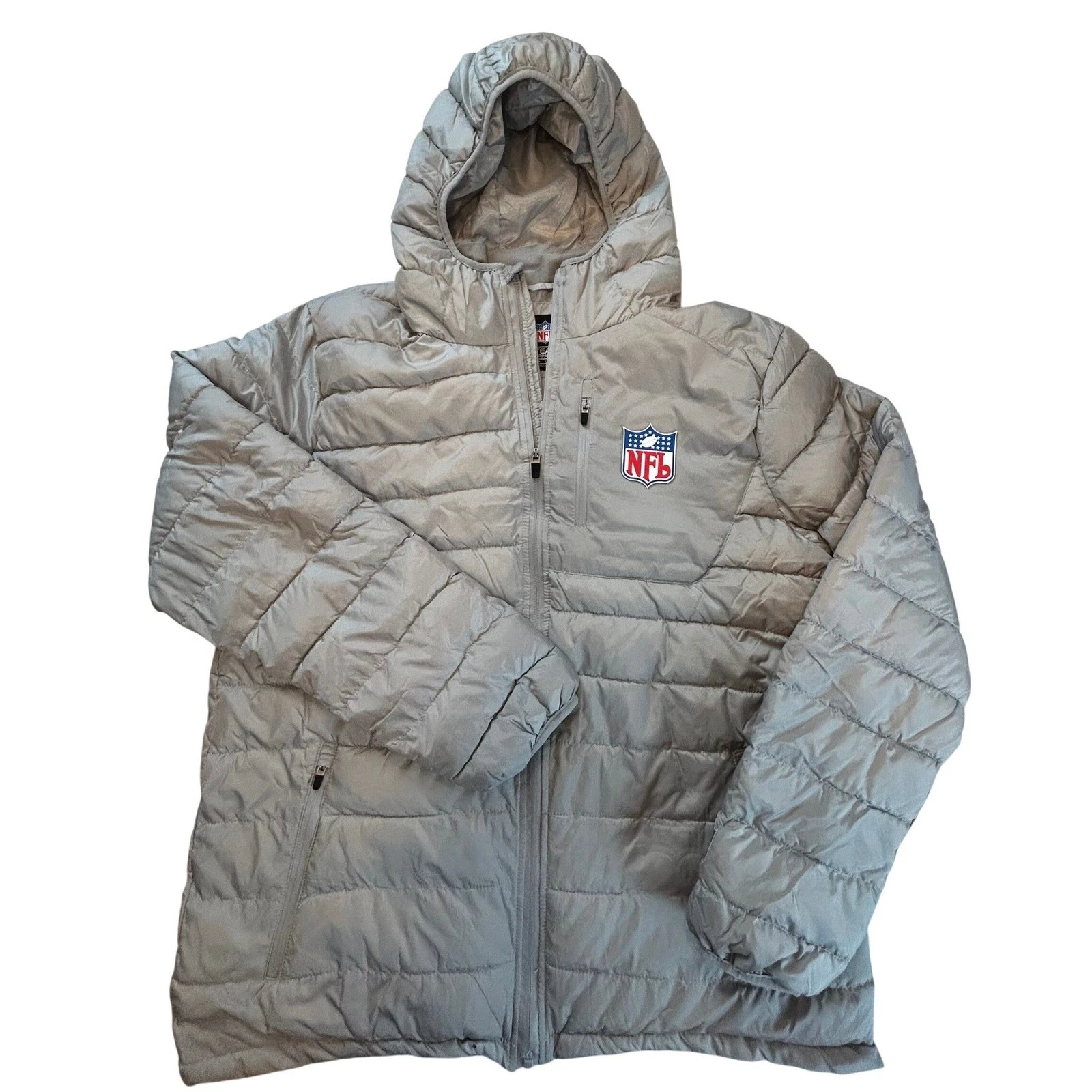 NWT NFL Official Shield Gear Parka Puffer Silver Hooded Coat Jacket Size Large