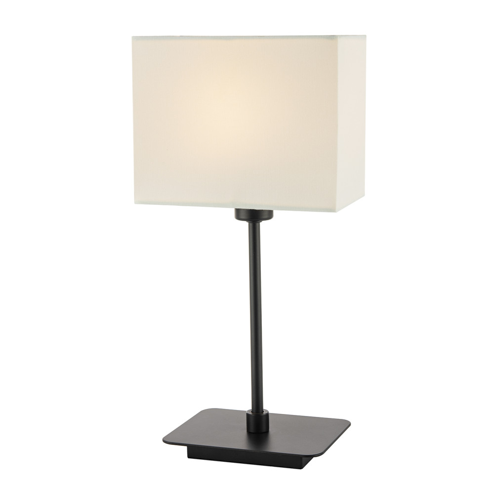 Contemporary Matte Black Bedside Table Lamp with White Cotton Fabric Shade by...