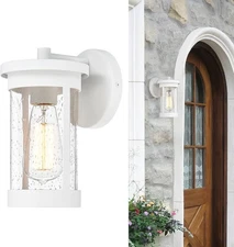 Outdoor Light Fixture Wall Mount Modern Exterior Patio Porch White Seeded Glass