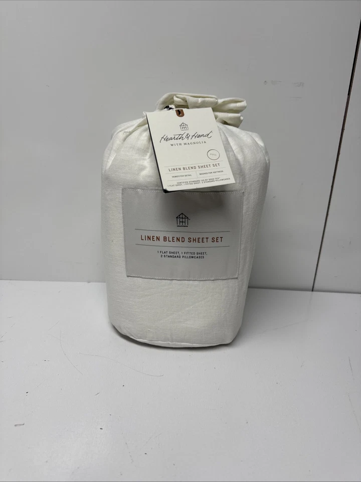 Hearth & Hand w Magnolia Linen Blend Sheet Set ~ Full ~ Hemstitch Off White - Image 3 of 4