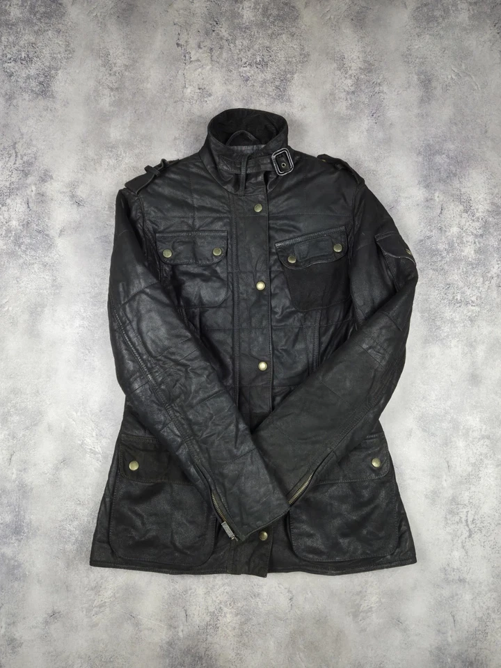 Barbour International Leather Jacket Womens Moto Style Long Sleeve Black Size 6 - Image 2 of 4